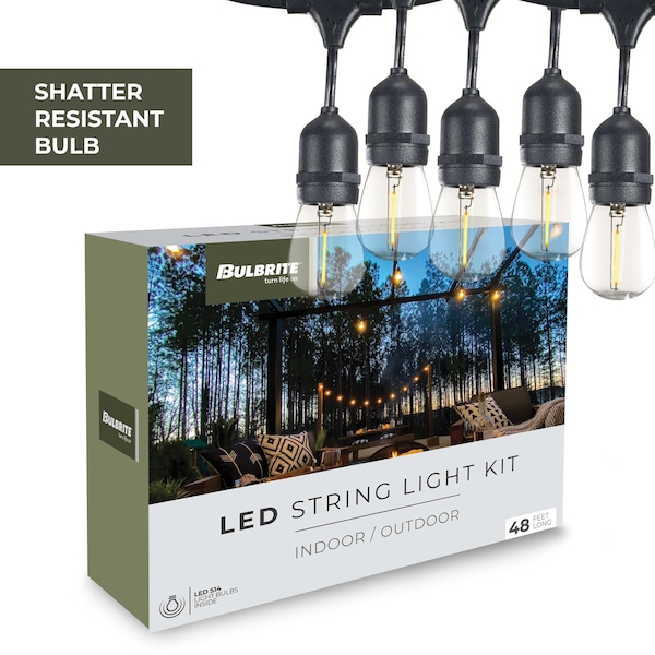 48 Ft. Plug-in Edison Bulb S14 Shatter Resistant LED Black String Light W/15 Sockets-Bulbs Included